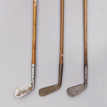 GOLFKLUBBOR, 3 st, tidigt 1900-tal.