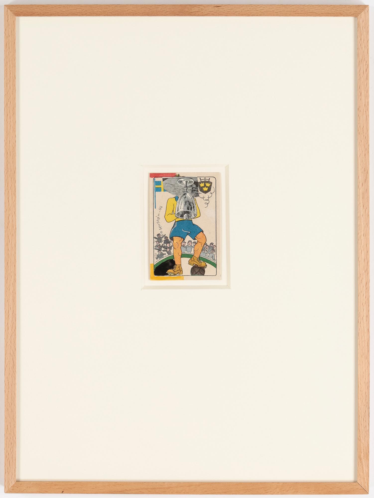 CARL OTTO HULTÉN, collage på spelkort. Signerad och daterad 1946.
