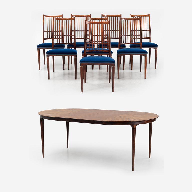 Svante Skogh, a 9-piece 'Cortina' dining group, Seffle Möbelfabrik, Säffle, Sweden, 1950's/60's.