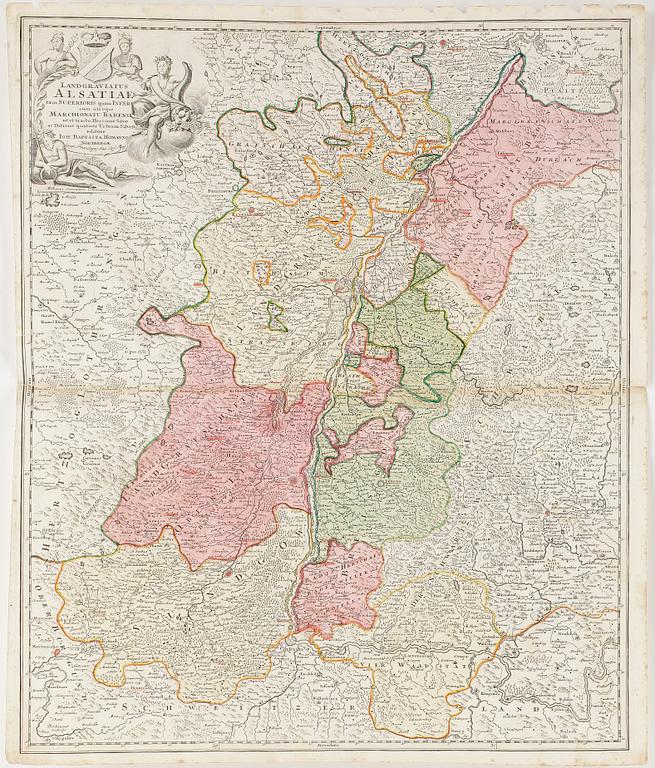 GRAVYRER, 6 st, Johan Babtista Homann, 1700-tal.