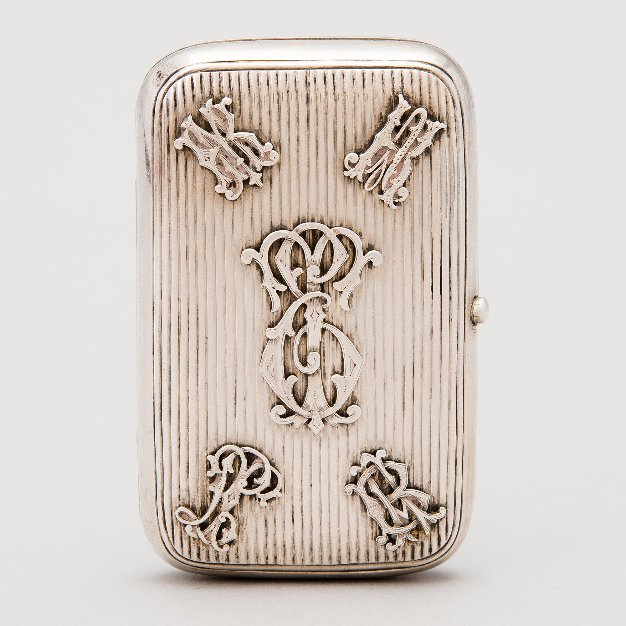 CIGARRETTETUI, silver, troligen Nikolai Pokrovsky, Moskva 1895.