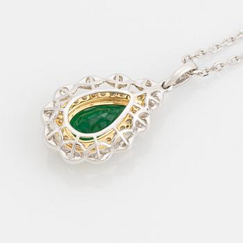 Pear shaped emerald and brilliant cut diamond necklace.