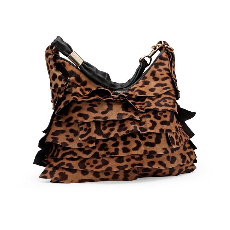 YVES SAINT LAURENT, a leopard and black leather shoulder bag.