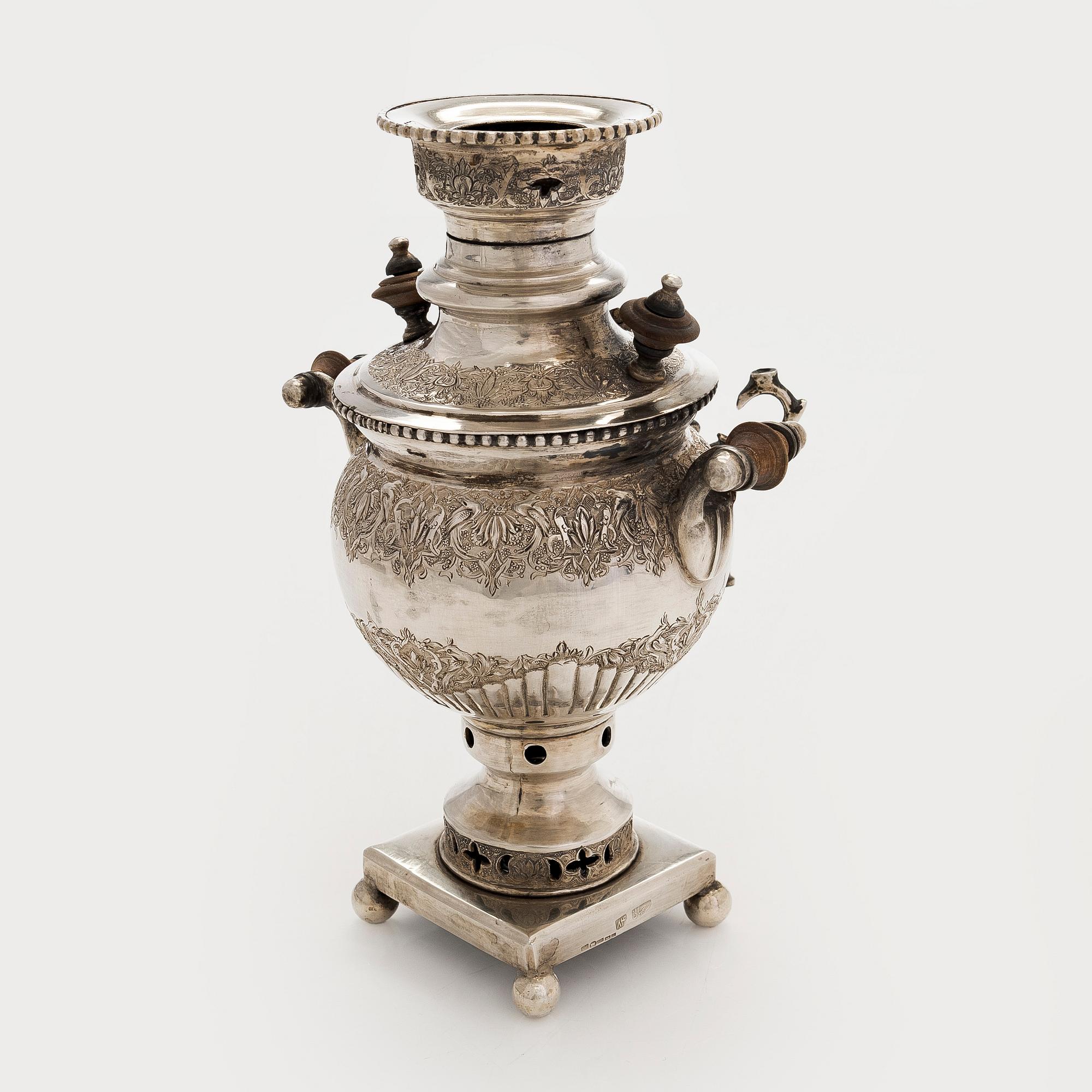 A Persian miniature silver samovar, first half/mid-20th century, Finnish import marks, Helsinki 1953.
