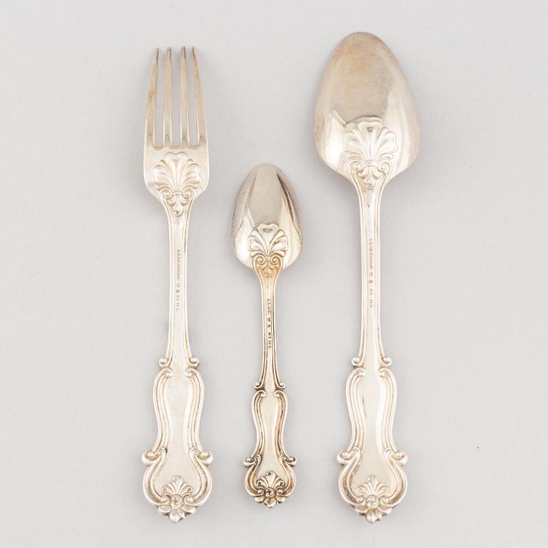 A 15 piece silver cutlery set, L-Larson & Co, Gothenburg, 1856.