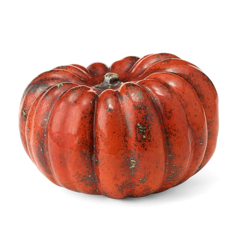 A Hans Hedberg faience sculpture of a pumpkin, Biot, France.