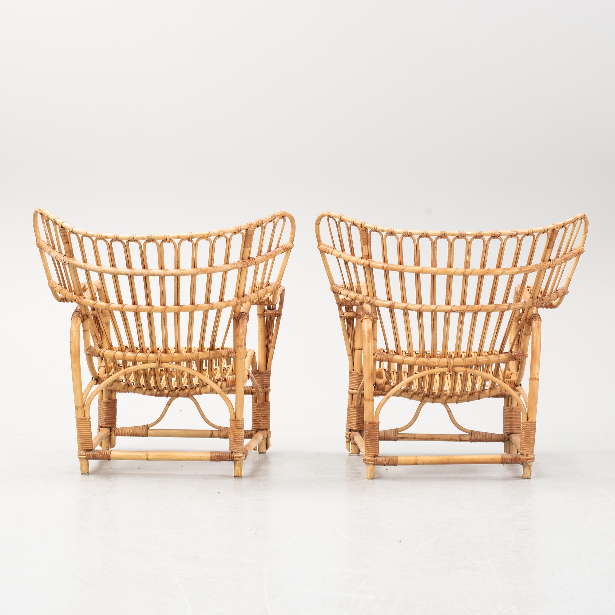 A pair of rattan easy chairs, possibly Viggo Boesen.