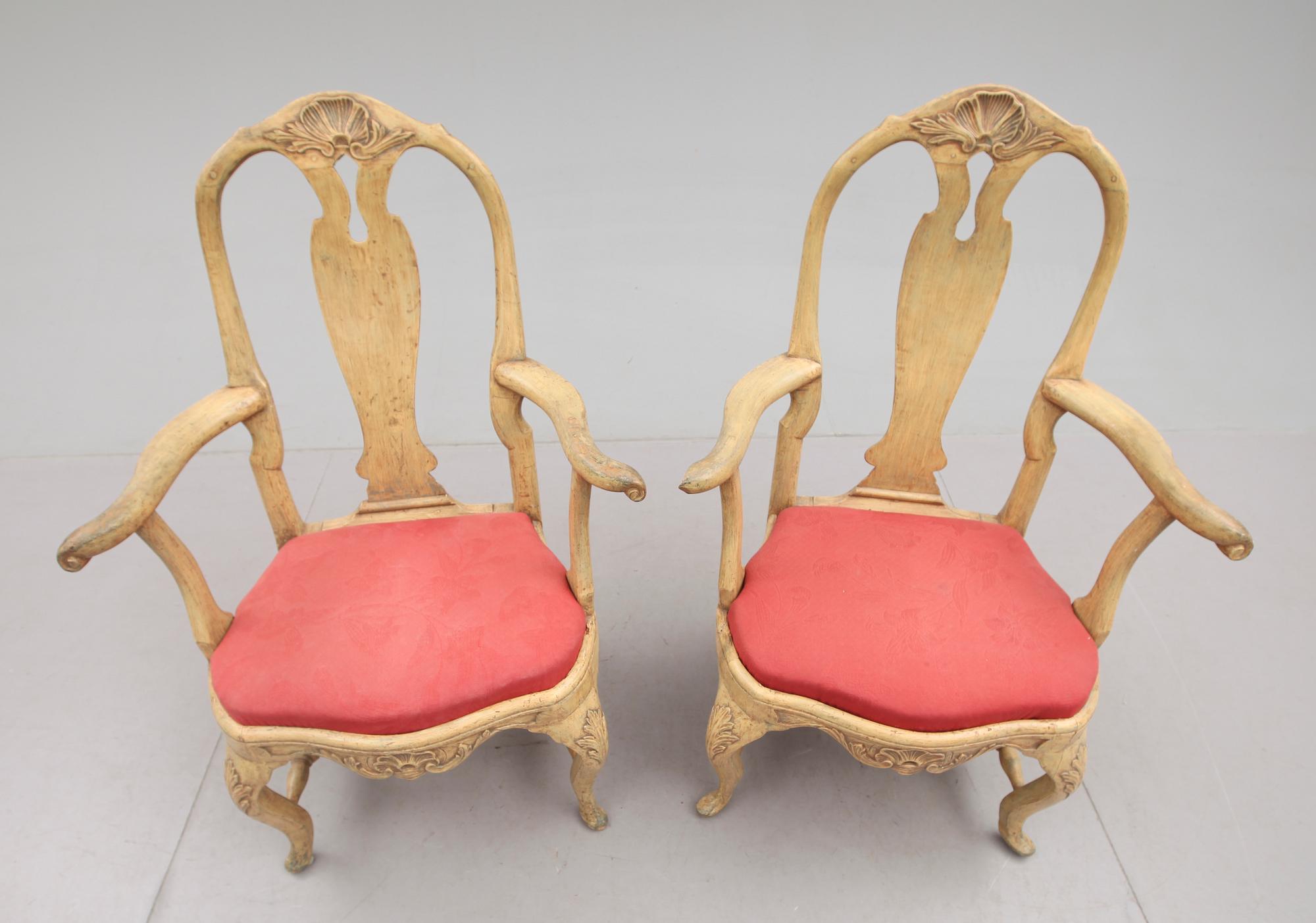 KARMSTOLAR, 1 par, rokoko, 1700-tal.