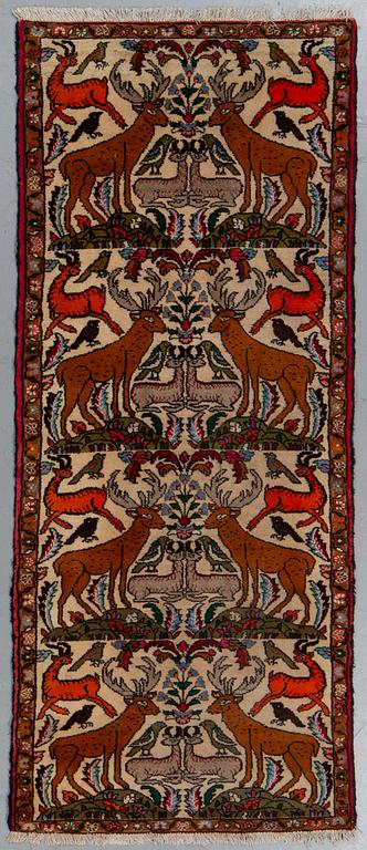 A rug, Old Persian figural, ca 190 x 82 cm.