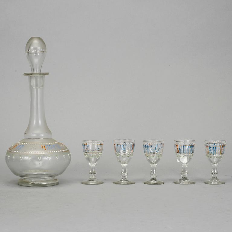 KARAFF MED GLAS, 5 st, Ryssland, 1900-tal.