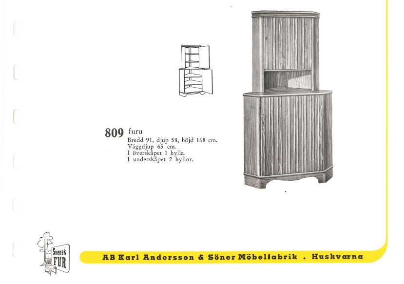 Göran Malmvall, a corner cabinet model "809" from the "Svensk Fur" series, Karl Andersson & Söner, Huskvarna, 1950s.