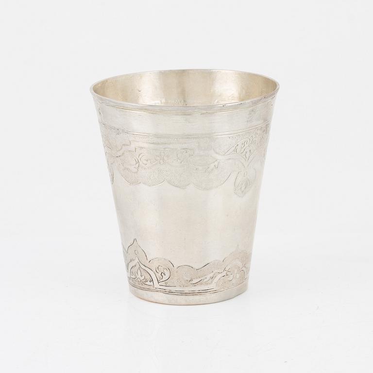Bägare, silver, F Wissing, Odense, Danmark 1745-70.