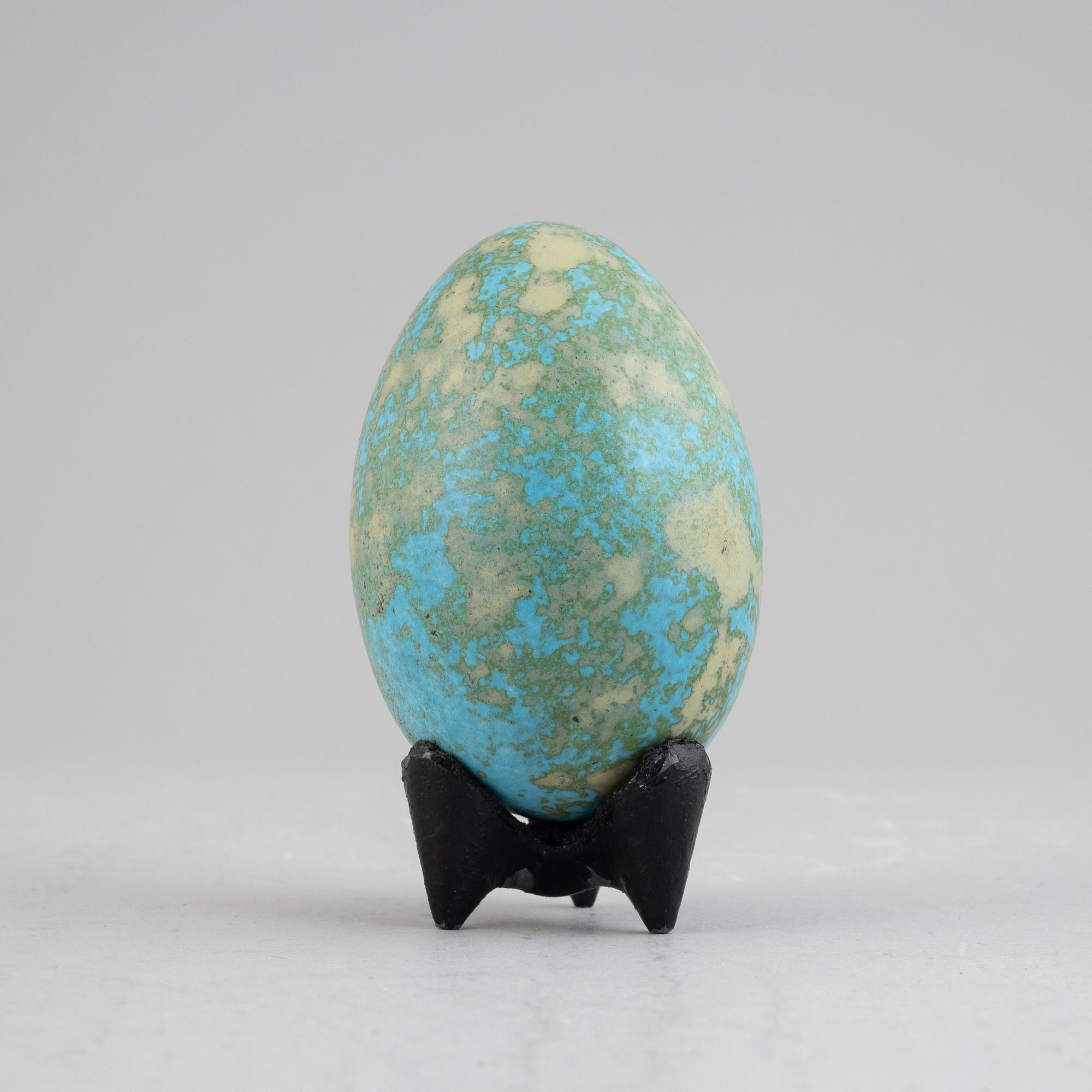 Hans Hedberg, a signed faiance egg with stand, Biot, France.