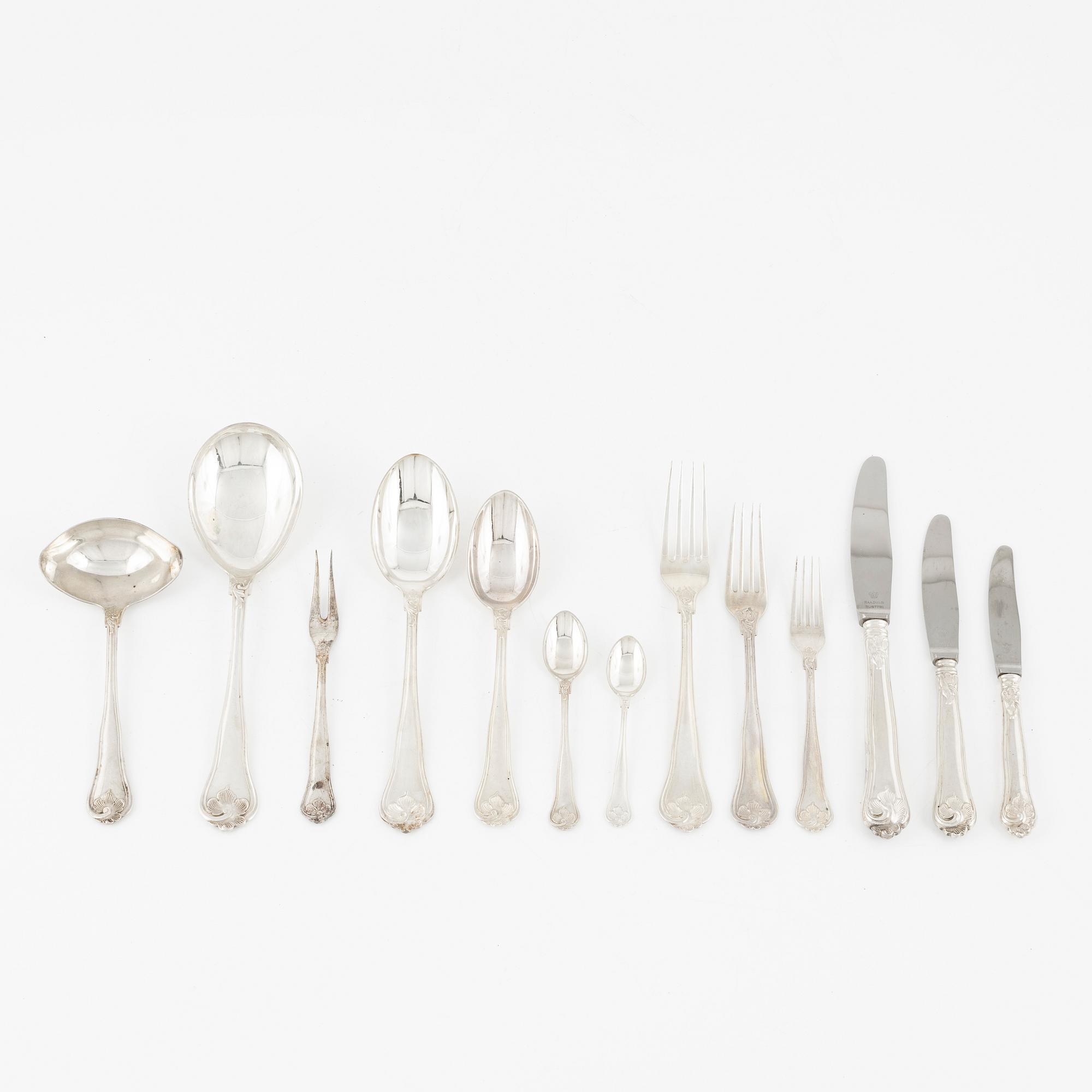 Bestickservis, silver, 116 delar, mestadels ECE, Cederins Guld AB, Örebro 1945.