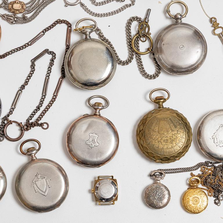 Collection of pocket watches, 63 pieces, "No reserve", various materials.