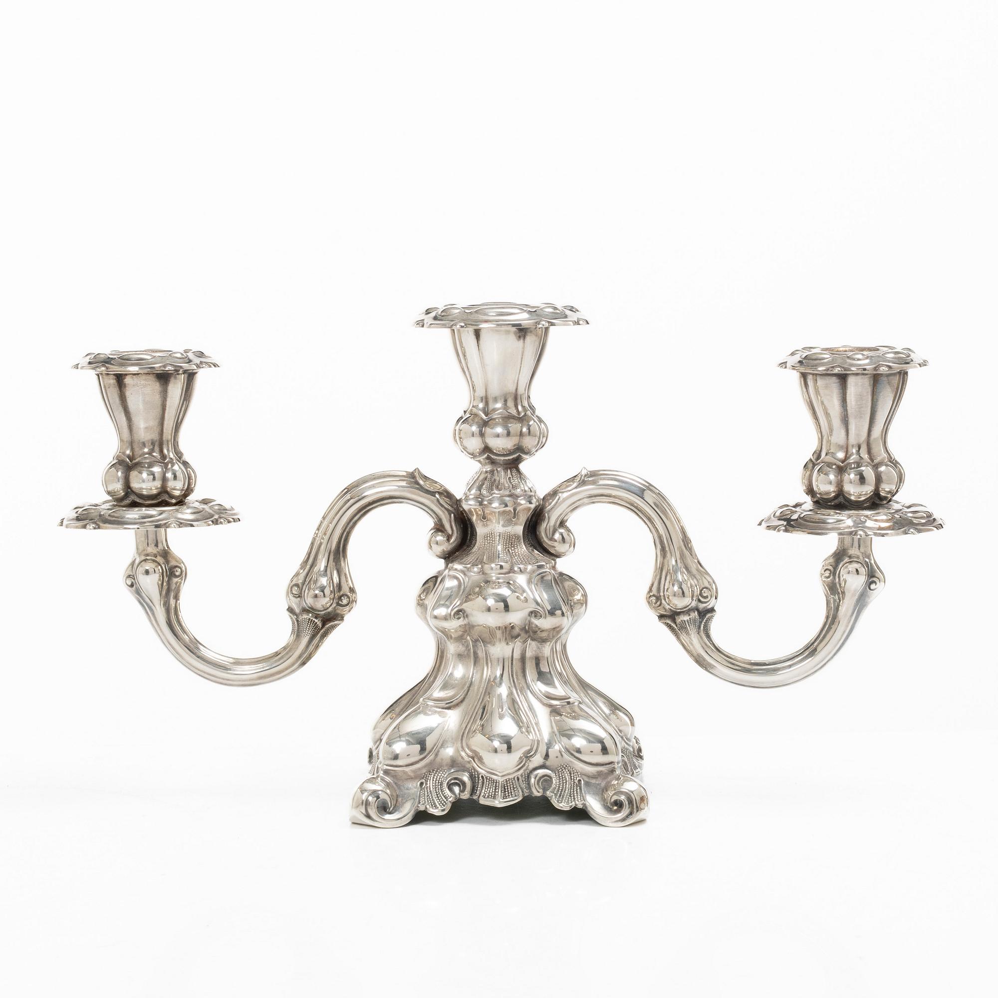 Kandelaber, silver, barockstil, Norge, 1900-tal, svensk importstämpel.