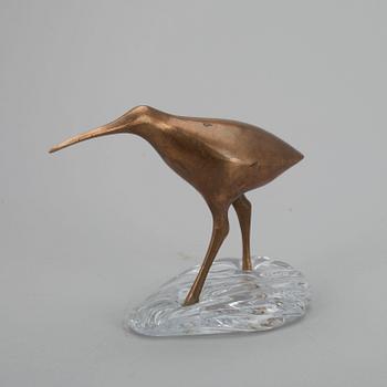 SKULPTUR, brons och glas, "Beckasin". Formgiven av Tapio Wirkkala. Ostämplad. 1900-talets senare hälft.