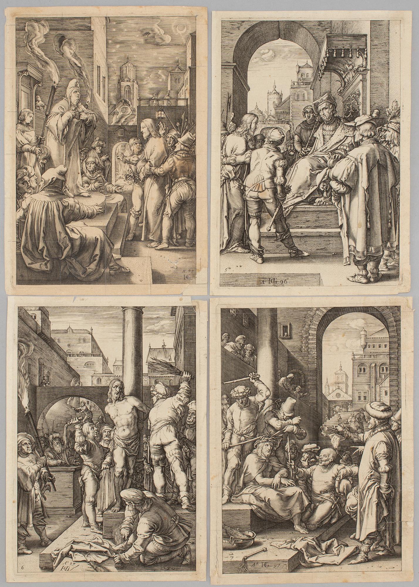 Four coppel plates after Hendrick Goltzius, later prints, 17th/18th century.