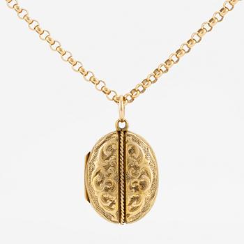 Öppningsbar medaljong med kedja, 18K guld.