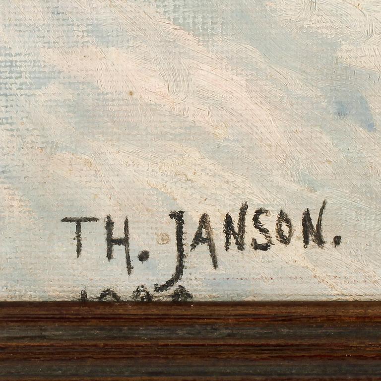 OKÄND KONSTNÄR, olja på duk, signerad T H Janson.