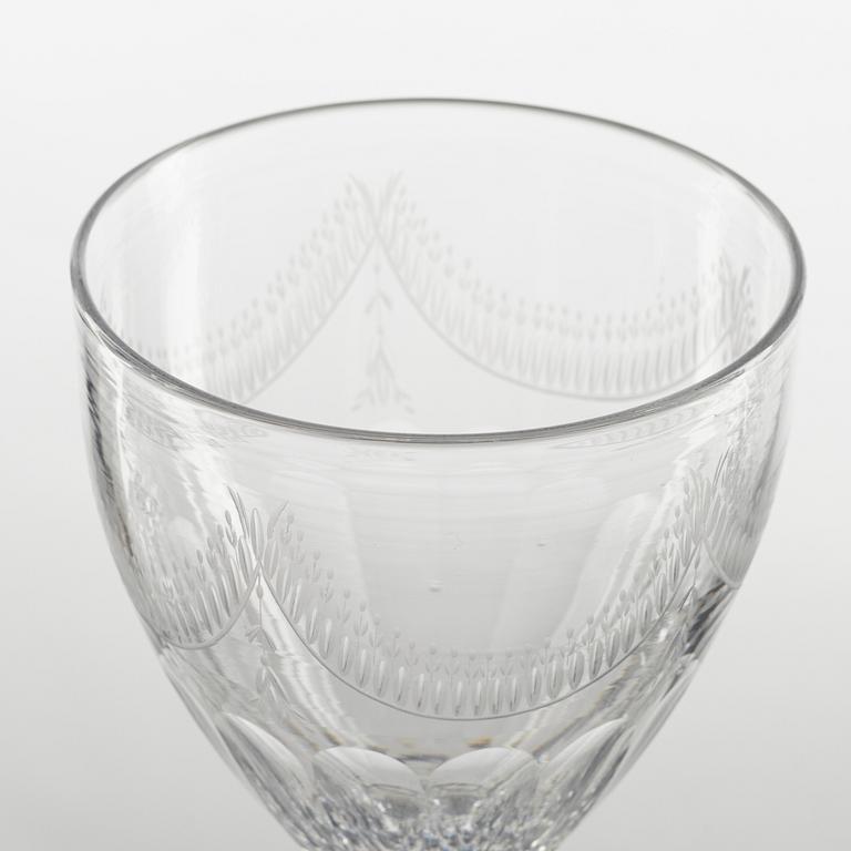 A pair of Gustavian style lidded glass vases, circa 1900.