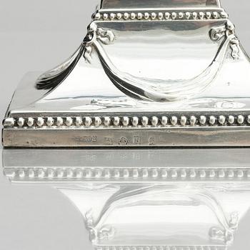 A pair of silver candlesticks, marks of John Parsons & Co, Sheffield, possibly 1784-85.