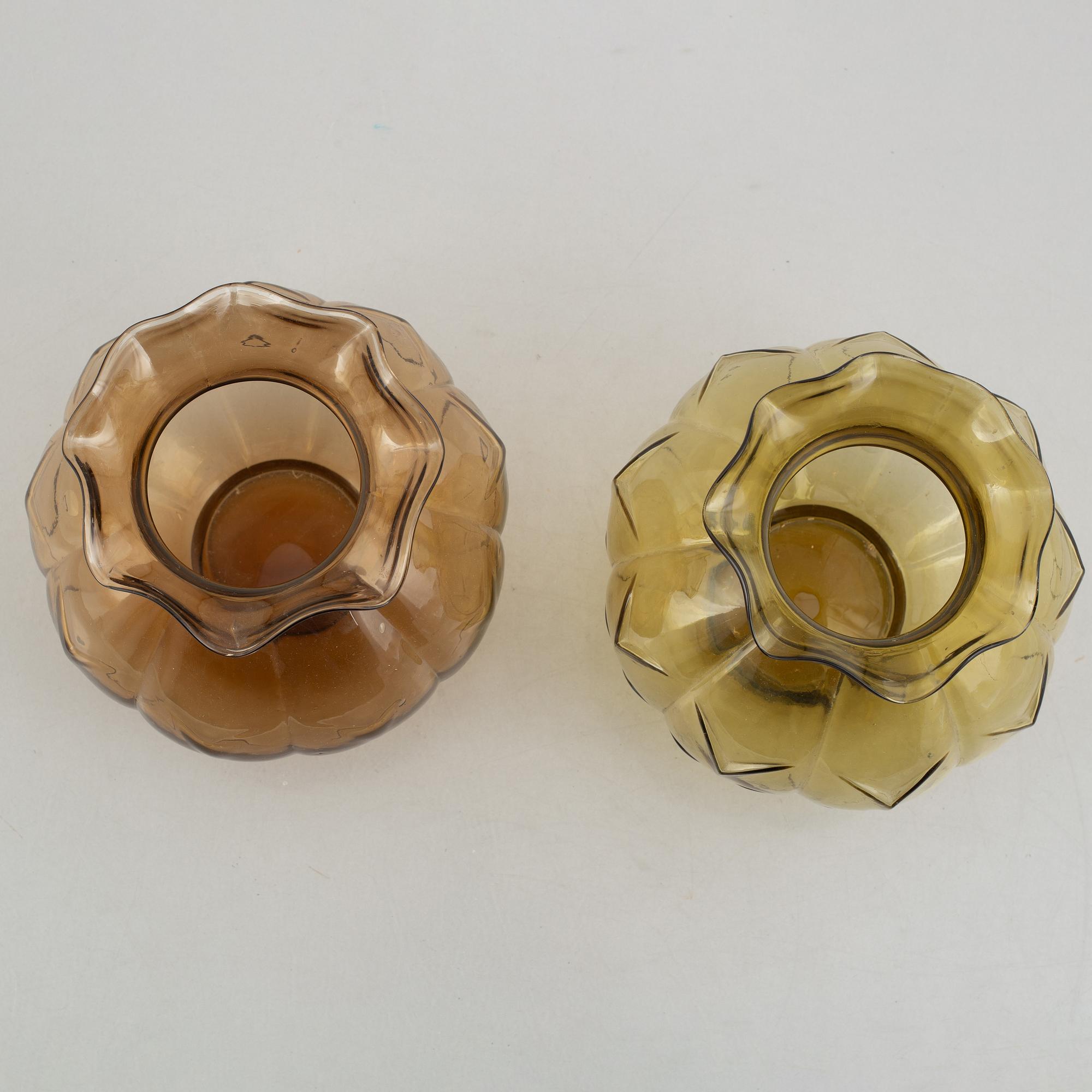 Edvin Ollers, vaser,ett par, glas,  Elme Glasbruk, 1930-tal.