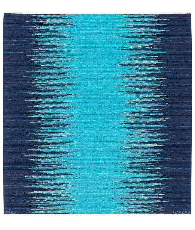 Claesson Koivisto Rune, a carpet, "Forell, Norrskensblå", flat weave, ca 223 x 212 cm, signed AB MMF MC EK OR.