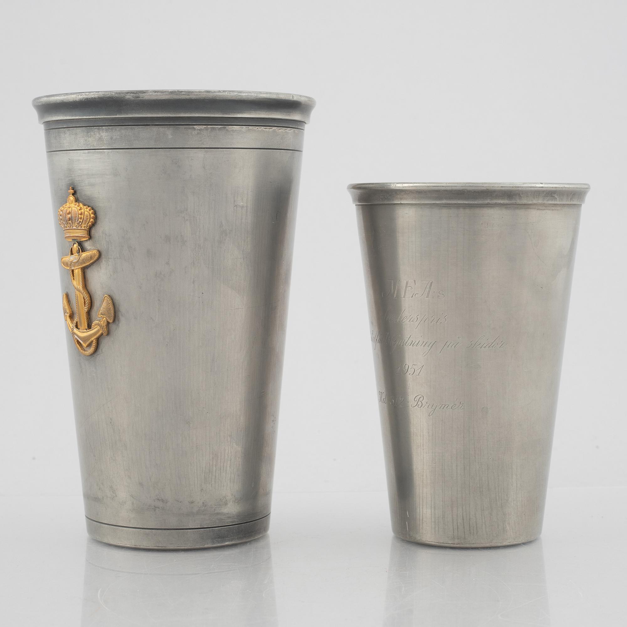 Svenskt Tenn, two pewter beakers, Stockholm 1940 and 1950.