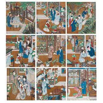 688. A set of nine Chinese watercolours by unknown artist, 19th Century.