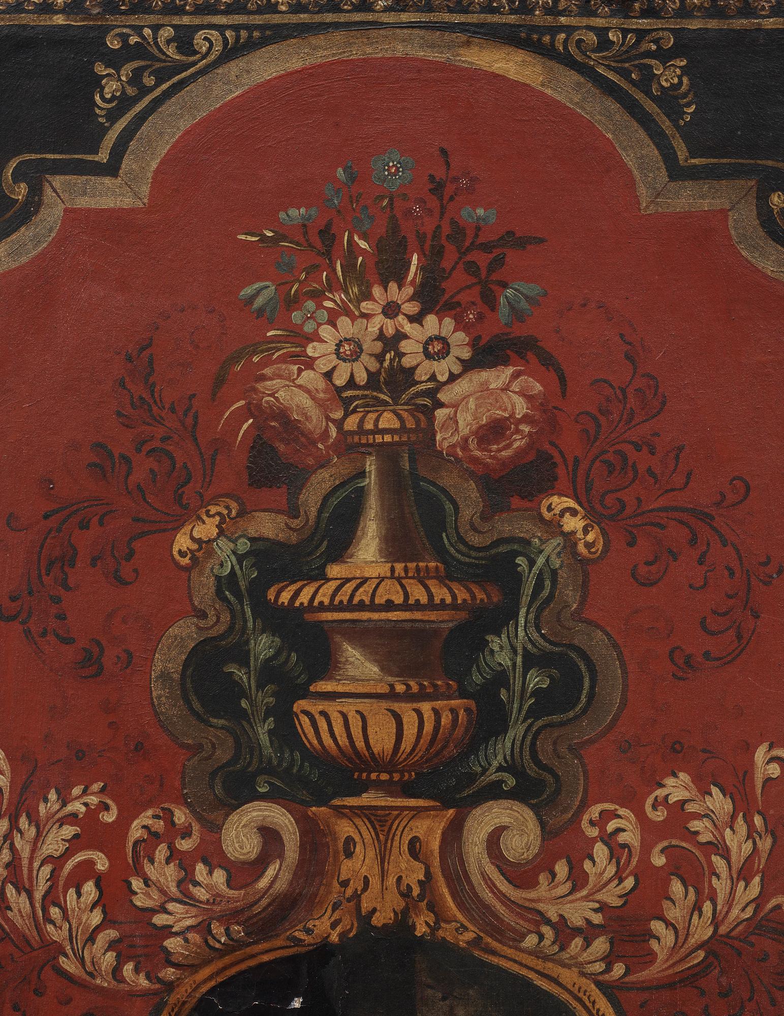 VIKSKÄRM, 4 delar, 1700-/1800-tal. Olja på duk.