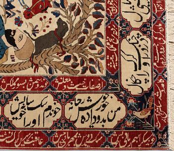 A RUG, semi-antique Kashan figural, so called Motachem, ca 205,5 x 140,5 cm.