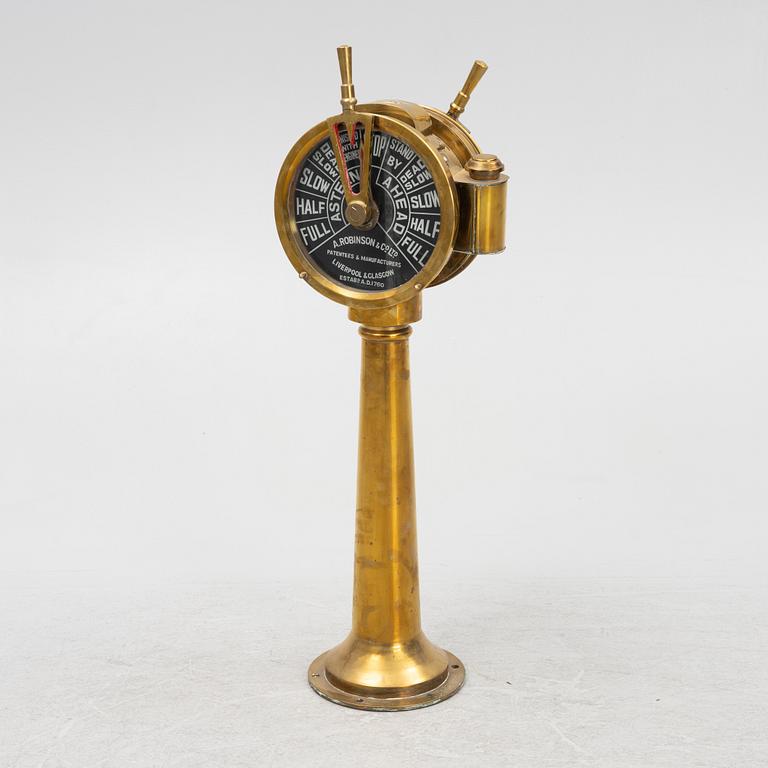 An engine room telegraph, brass, Robinson & Co Ltd Liverpool & Glasgow, first half of the 20th Century.