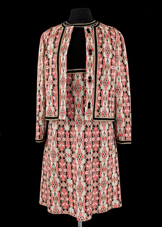 A 1970s two-piece ensemble consisting of dress and jacket by Pierre Balmain.