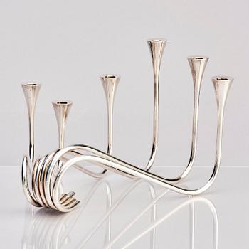 Ibi Trier Mørch, a pair of "Bølgeslag" six-branched sterling silver candelabra for A. Michelsen, Denmark 1951.