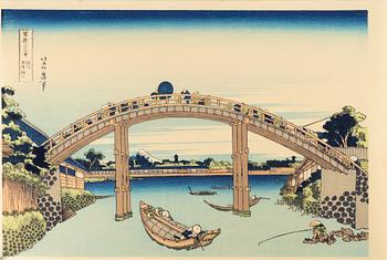 Katsushika Hokusai, after, five woodblock prints in colour, second half of the 20th Century.