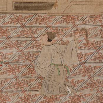 Rullmålning, akvarell och färg på papper. Qingdynastin, 1800-tal.