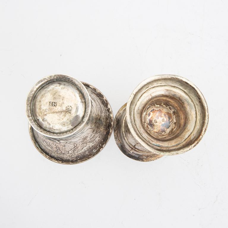 Pokaler 3 st samt skrammelbägare silver Sverige 17/1800-tal.
