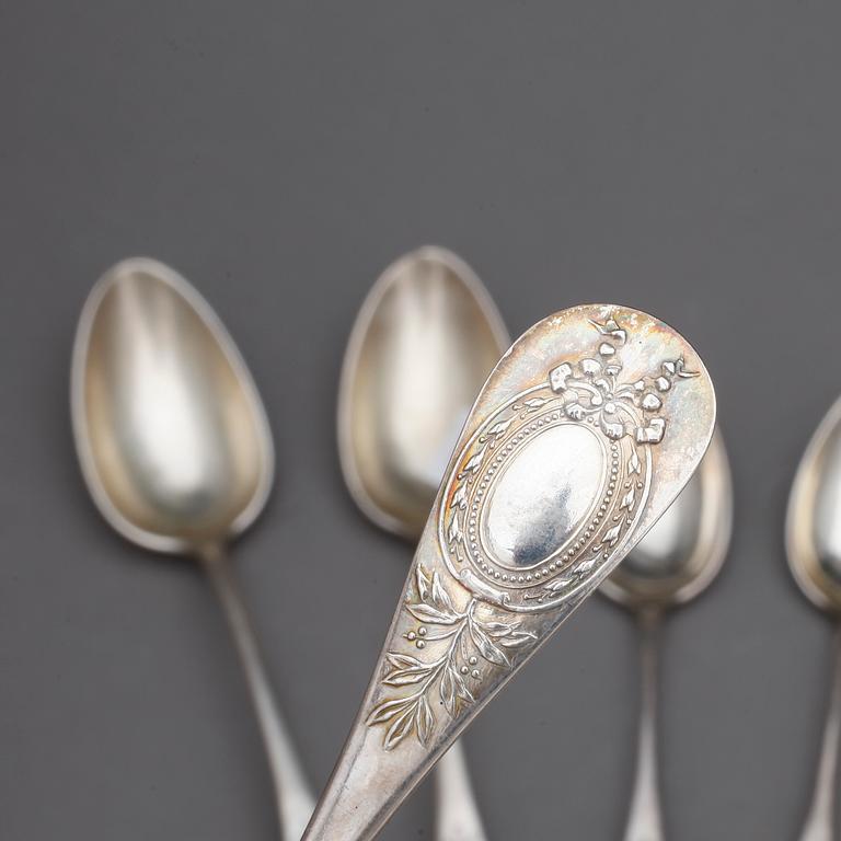 BESTICK, silver, 14 delar, däribland "Medaljong", GAB, sekelskiftet 1800/1900, vikt 542 g.