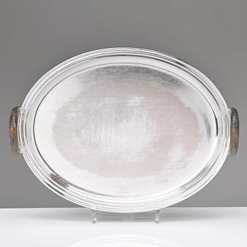 A 20th century silver plated tray and dish.