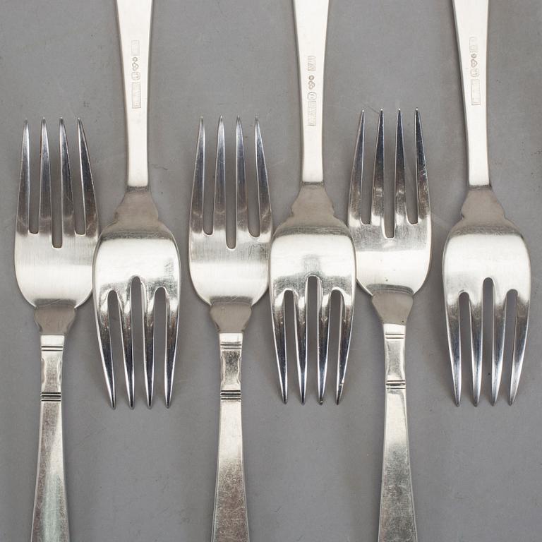 FISKBESTICK, 12 st (6+6), silver, GAB, Stockholm 1956-1964. Total vikt ca 518 g.