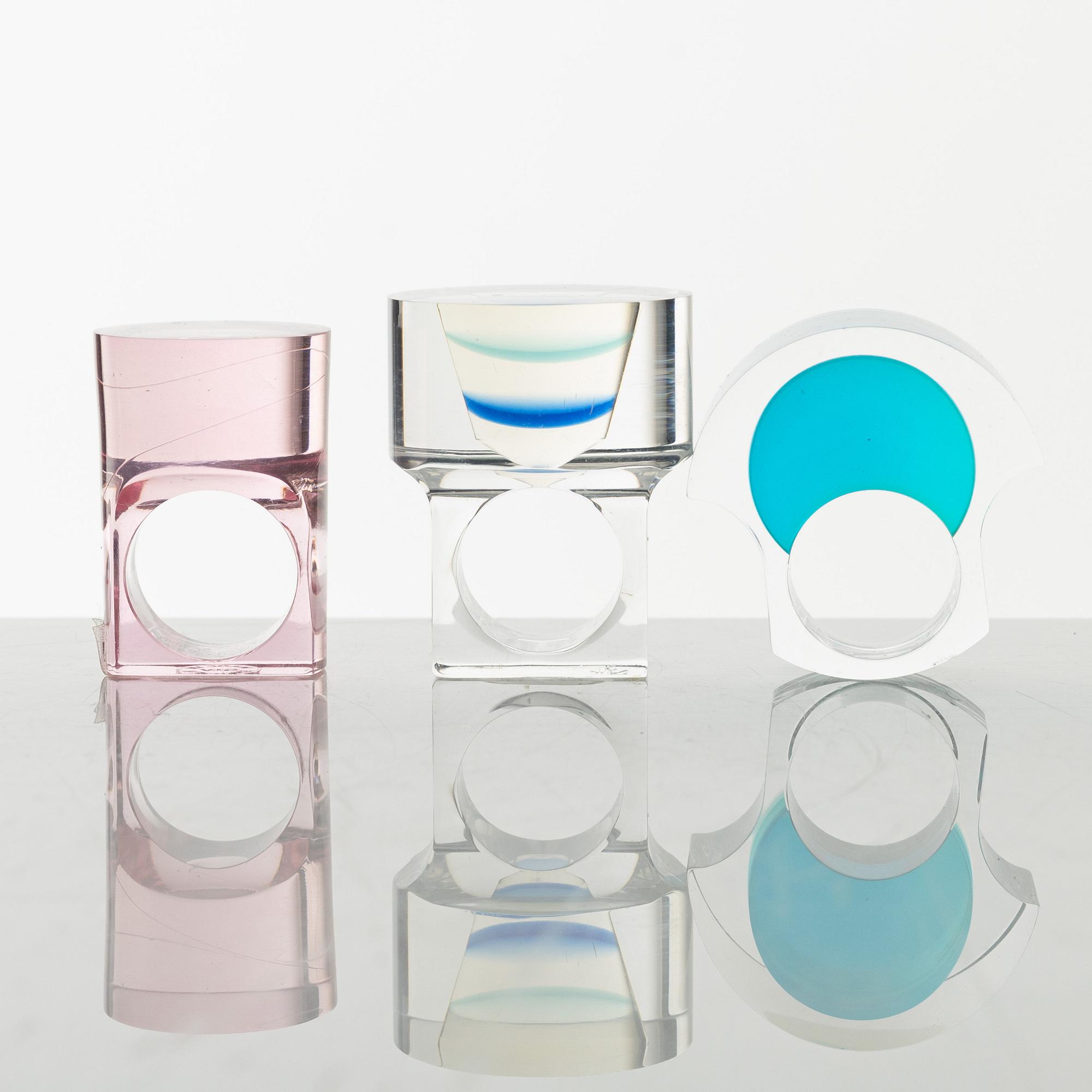 Siv Lagerström, three acrylic rings, 1970s.