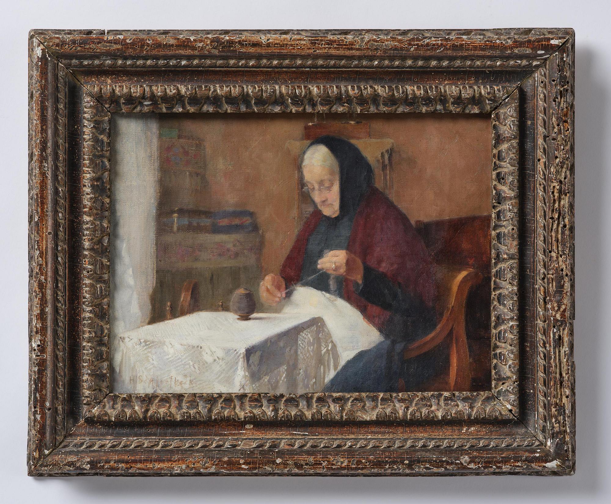 Helene Schjerfbeck, "Dam vid spinnrocken" ("Lady at the spinning wheel", Portrait of Mrs Ulrika Baarman).
