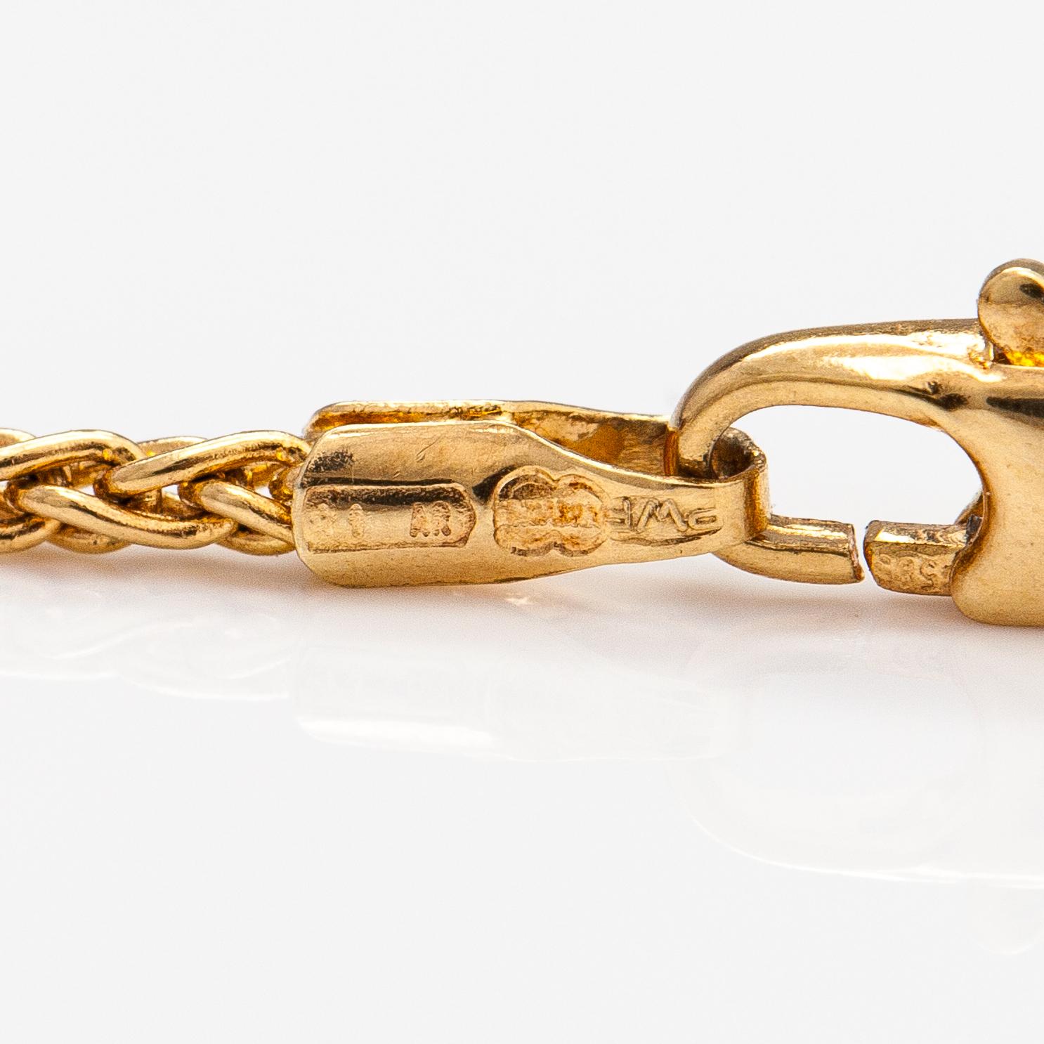 Halsband, 14K guld, turmalin och odlad pärla.
