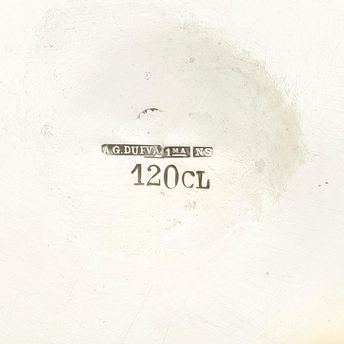 KAFFESERVISDELAR, 3 st, nysilver, A.G. Dufva. Tidigt 1900-tal.