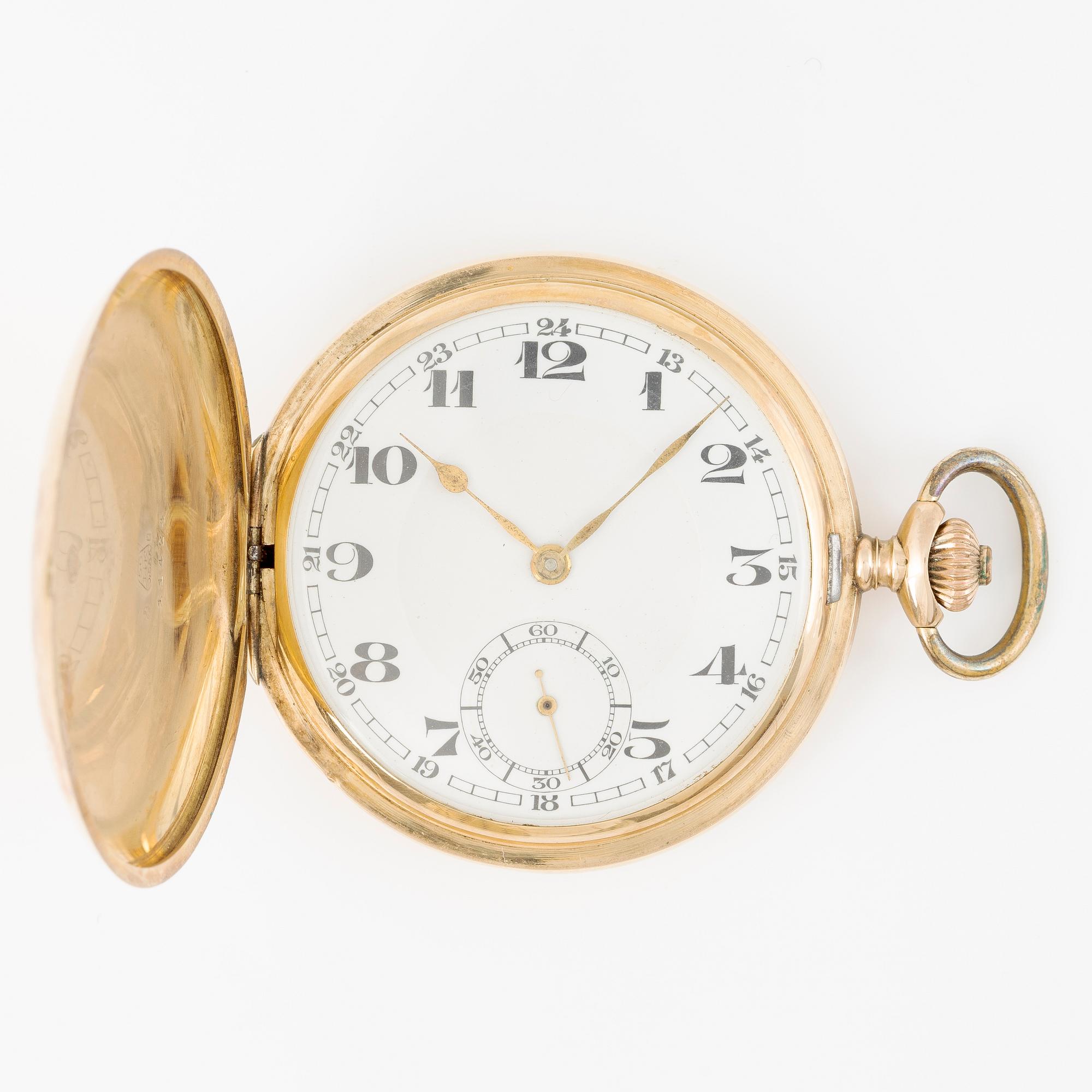 Pocket watch, hunter, 14K gold, 51 mm.