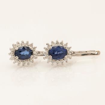 Earrings, a pair, 18K white gold with sapphires and diamonds.