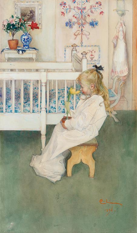 Carl Larsson, "I nattskjortan / Lisbeth med gul tulpan".