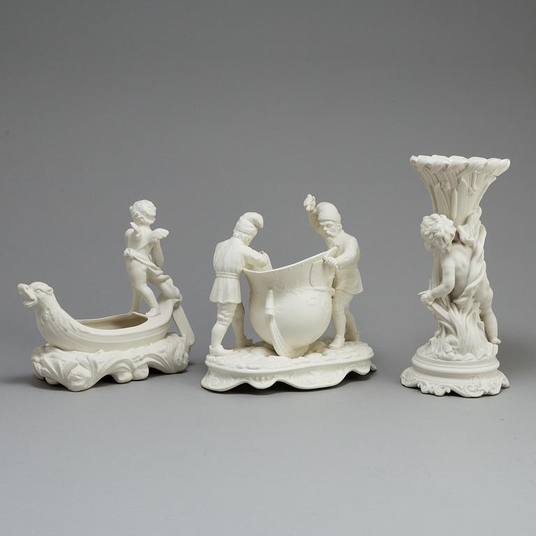 TWO PARIAN BOWLS AND A VAS, Gustafsberg and Rörstrand, ca 1900.