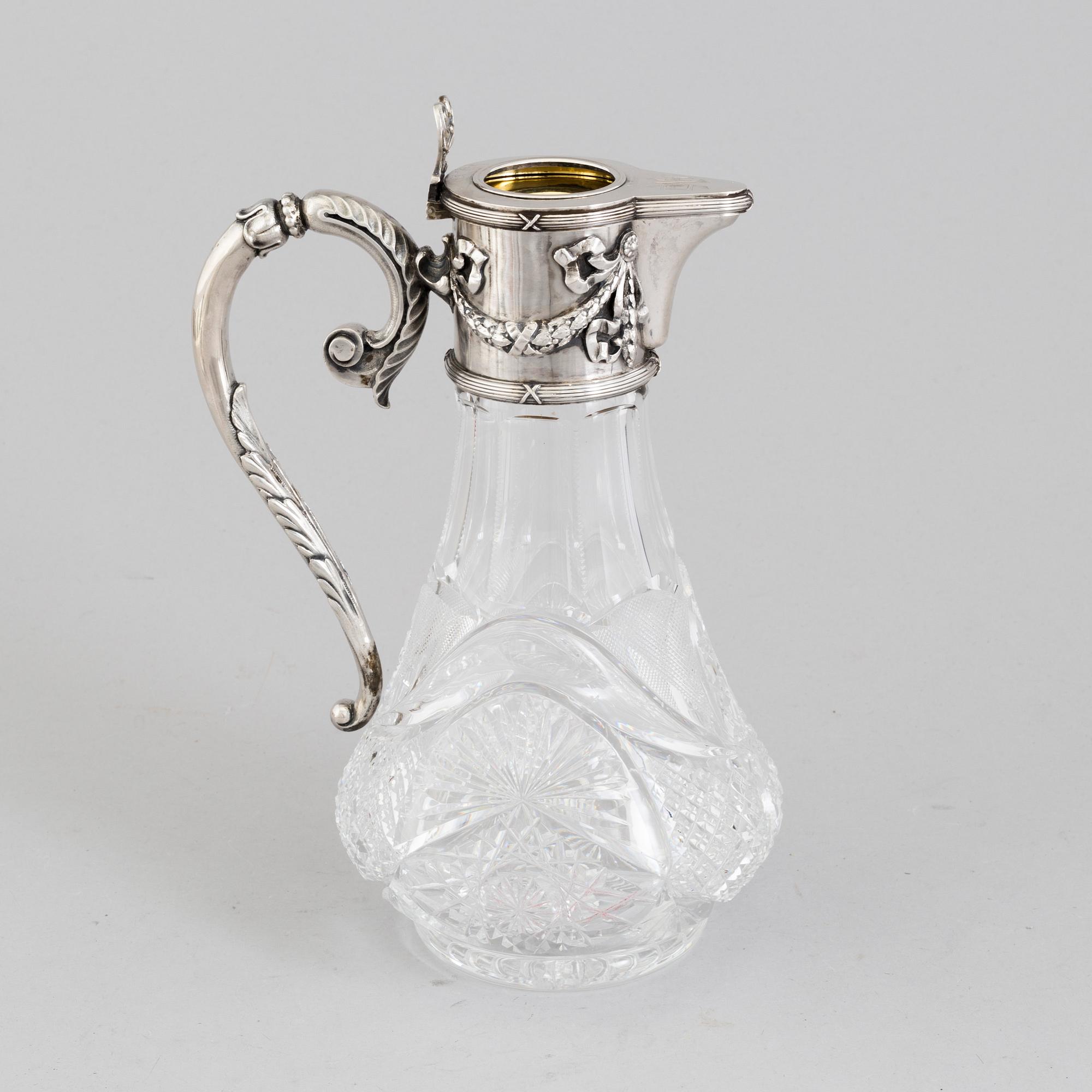 KANNA, glas och silver, stämplad V Gordon, omkr 1900.